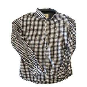 🌵4/$25 Artistry in Motion Plaid Blue White Lobster Shirt Men’s Large Resort